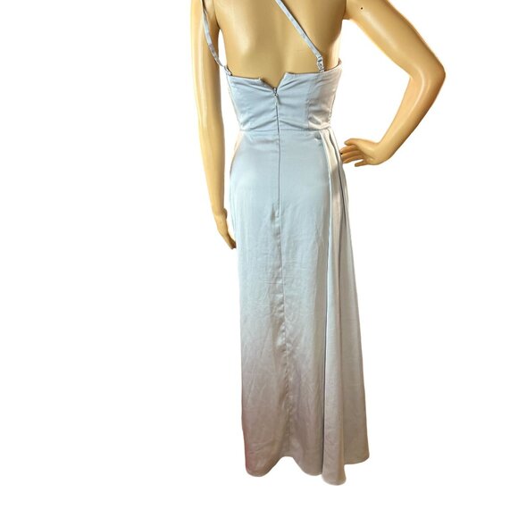 Azazie Silver Sheath One Shoulder Satin Formal Dress Size A0 - Picture 8 of 15